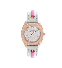 White and pink woman's watch